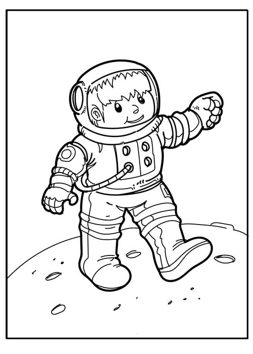 Kolorowanki Uśmiechnięty Chłopiec astronauta Zewnętrzna Planeta