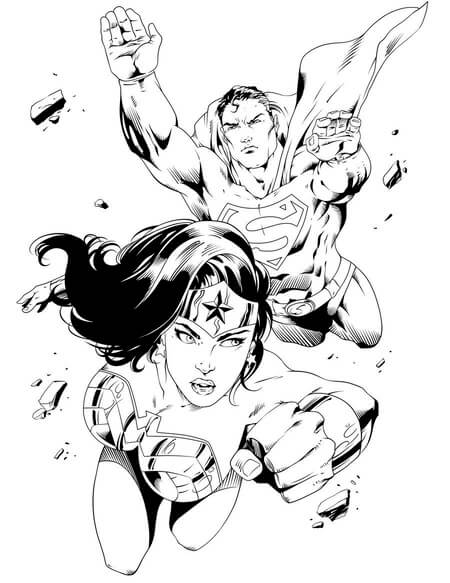 Kolorowanka Wonder Woman i Super Man