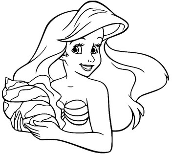 Kolorowanka Zabawna Ariel trzyma Muszelkę