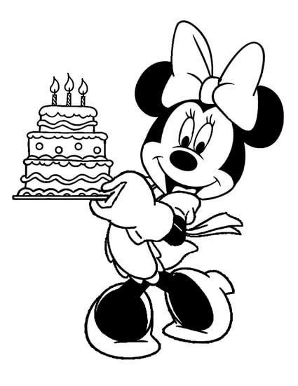 Kolorowanki Zabawna Myszka Minnie z Tortem Urodzinowym