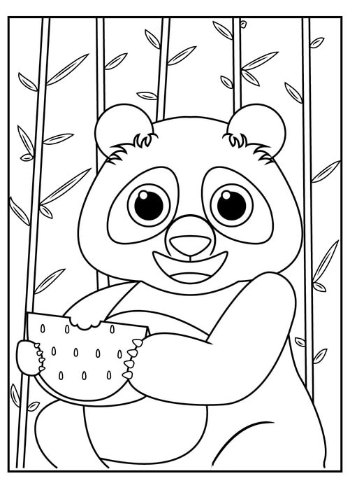 Kolorowanka Zabawna panda Trzymająca Plasterek Arbuza