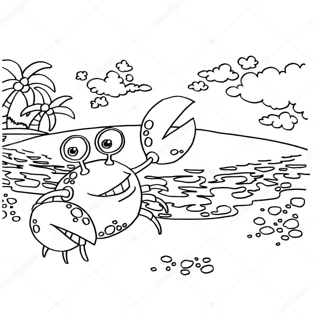 Kolorowanka Zabawny Krab na Plaży