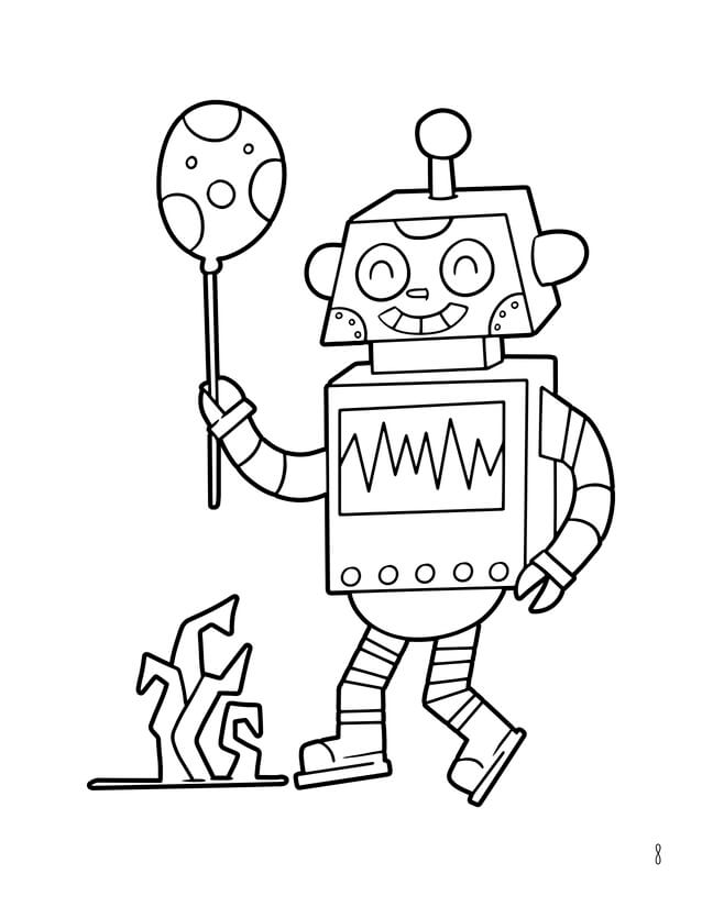 Kolorowanka Zabawny Robot trzymający Balon