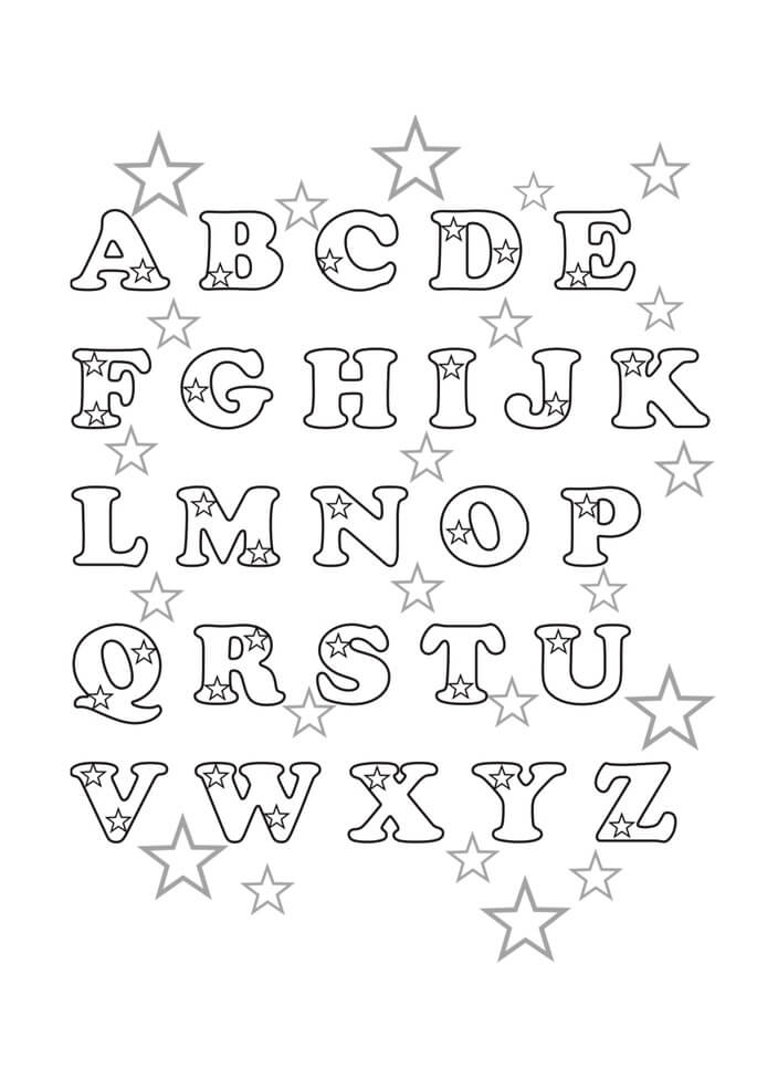 Kolorowanki Alfabet ABC z Gwiazdami
