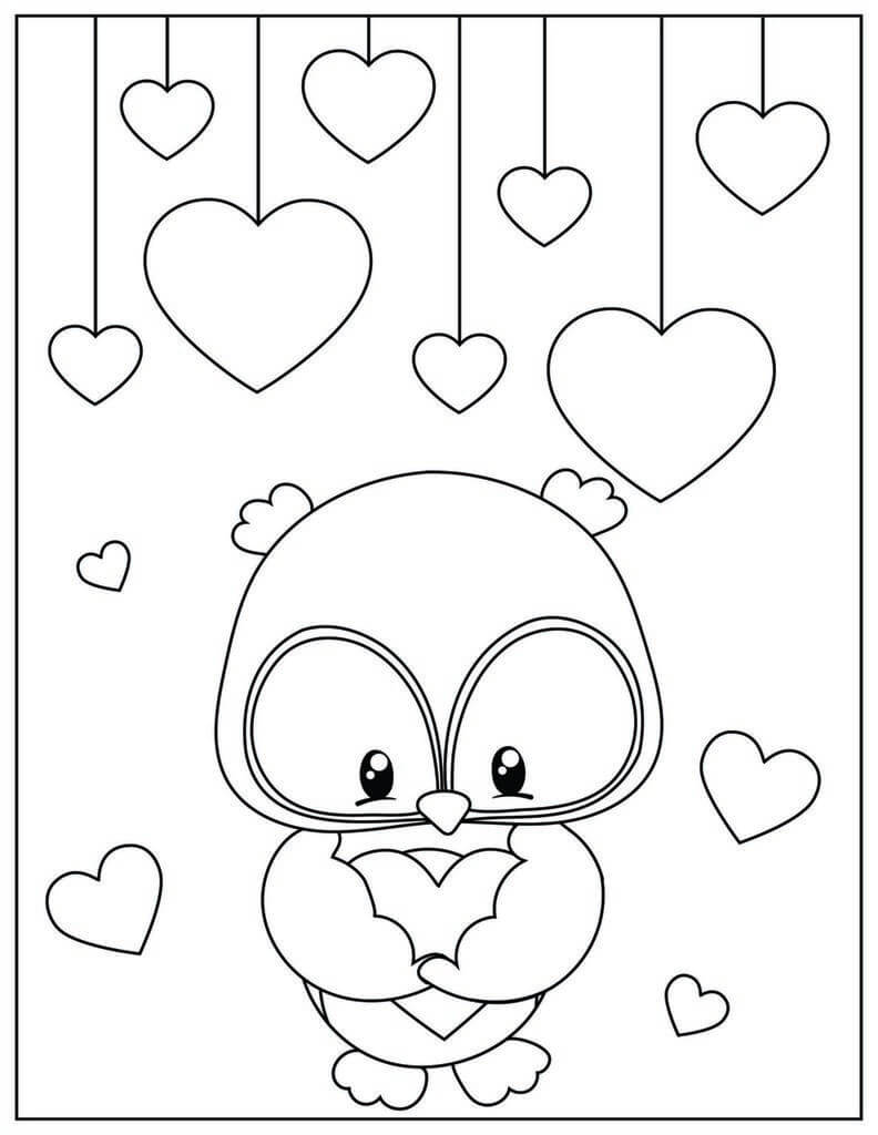 Kolorowanki Cute Owl in Valentine