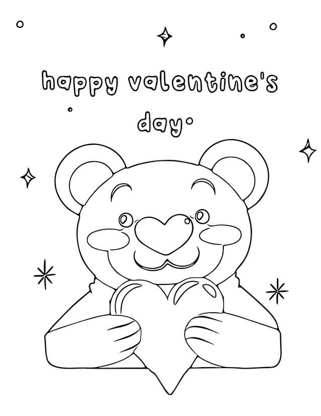 Kolorowanki Cute Teddy Bear with Heart in Happy Valentine’s Day