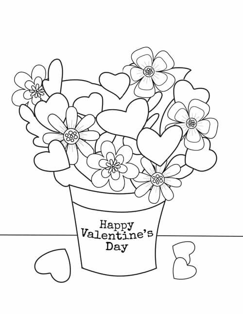 Kolorowanki Flower Pot in Happy Valentine’s Day
