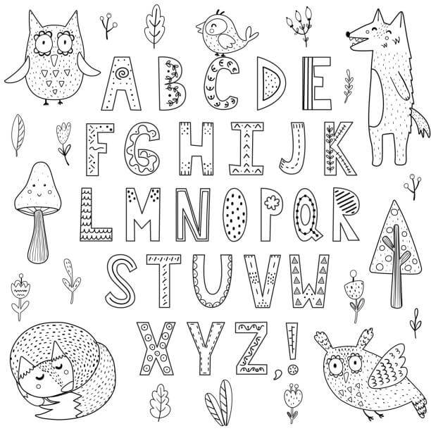 Kolorowanka Ładny alfabet ABC ze Zwierzętami