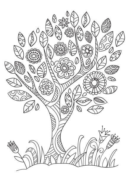 Kolorowanka Mandala z Wiosennym Drzewem