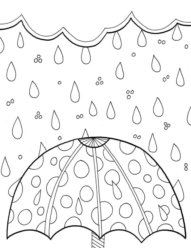 Kolorowanka Parasol z Deszczem na Wiosnę