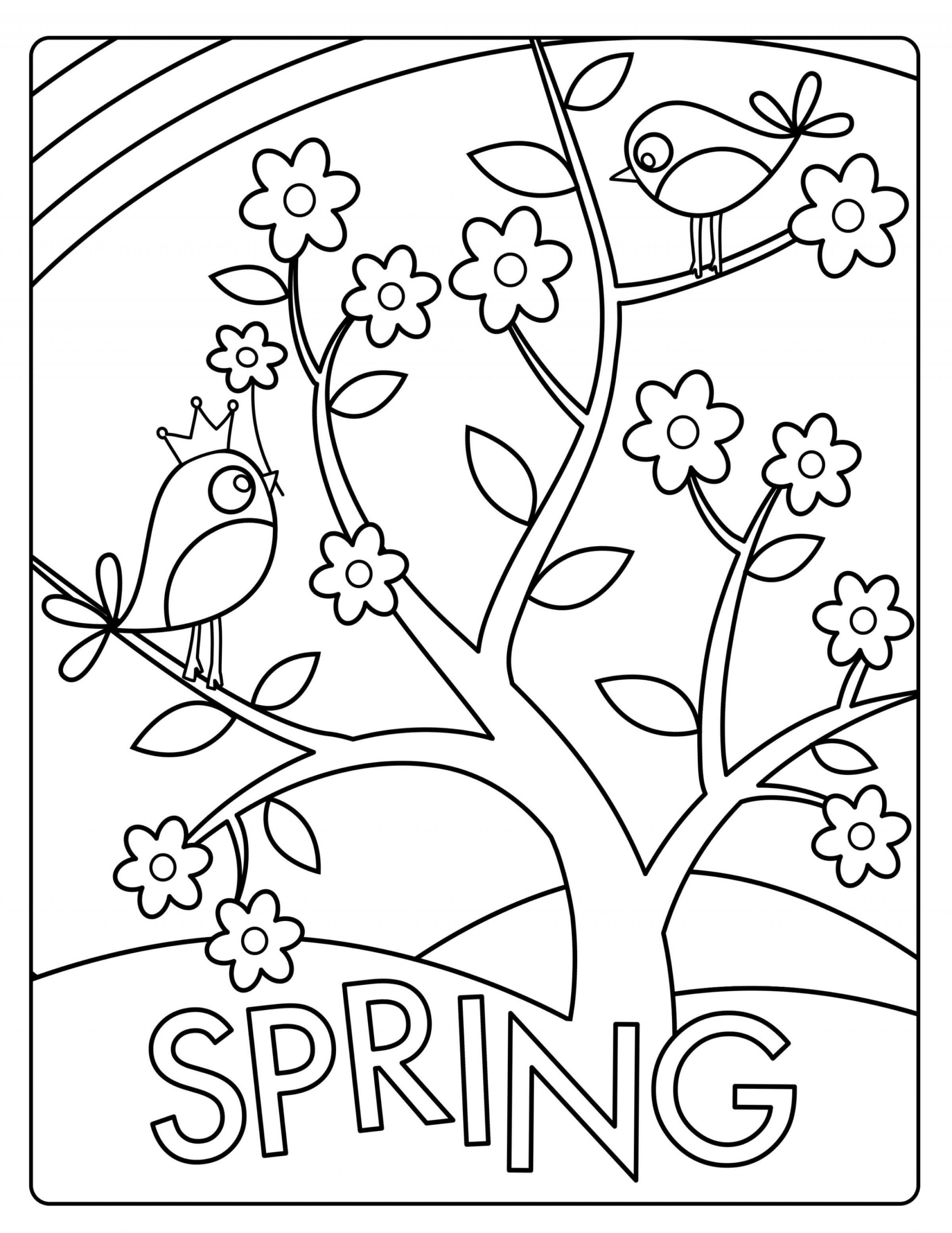 Kolorowanka Ptak na Drzewie na Wiosnę