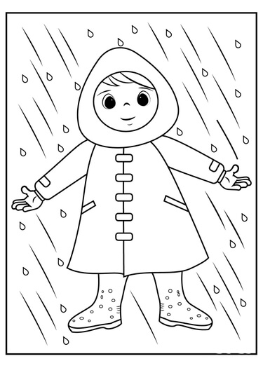Kolorowanka Chłopiec w Płaszczu Przeciwdeszczowym Stojący w Deszczu