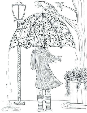 Kolorowanka Dziewczyna Trzymająca Parasolkę Mandala w Deszczu