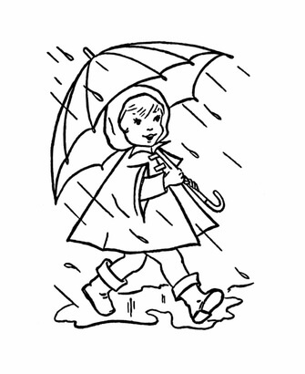 Kolorowanka Dziewczyna Trzymająca Parasolkę w Deszczu