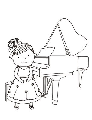 Kolorowanka Dziewczyna z Pianinem