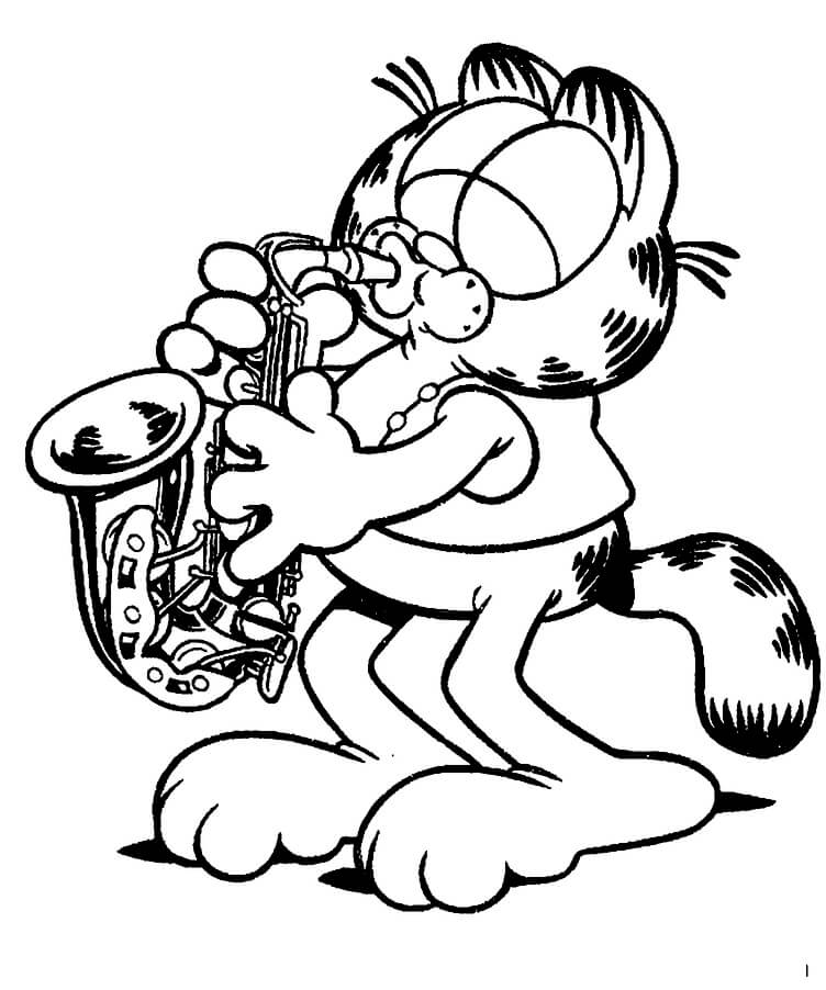 Kolorowanka Garfield gra na Saksofonie