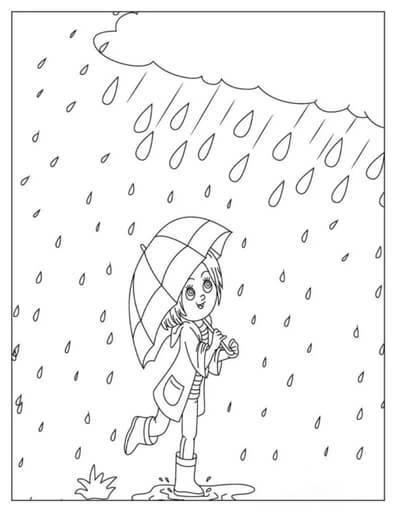 Kolorowanka Kreskówka Dziewczyna Trzymająca Parasol w Deszczu