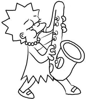 Kolorowanka Lisa Simpson gra na Saksofonie