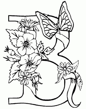 Kolorowanka Litera B z Kwiatami i Motylem