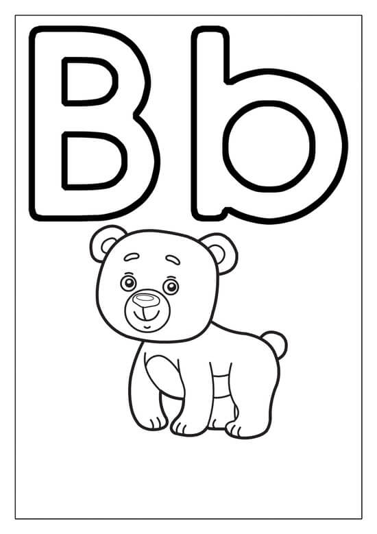 Kolorowanka Litera B z Niedźwiedziem