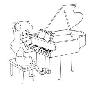Kolorowanka Piękna Dziewczyna Grająca na Pianinie