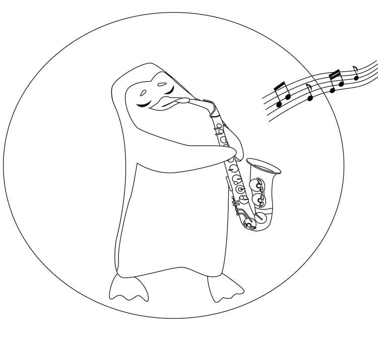 Kolorowanka Pingwin Grający na Saksofonie