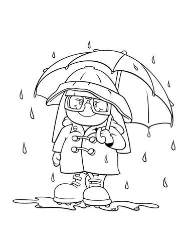 Kolorowanka Postać z Kreskówki Trzymająca Parasol w Deszczu