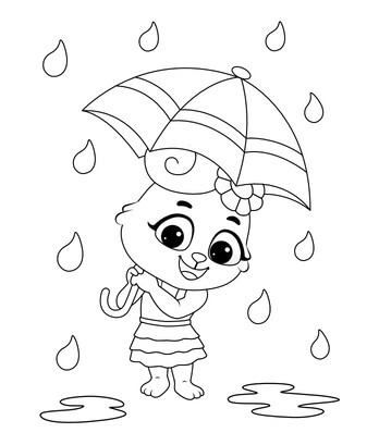 Kolorowanka Rubin Trzyma Parasol w Deszczu