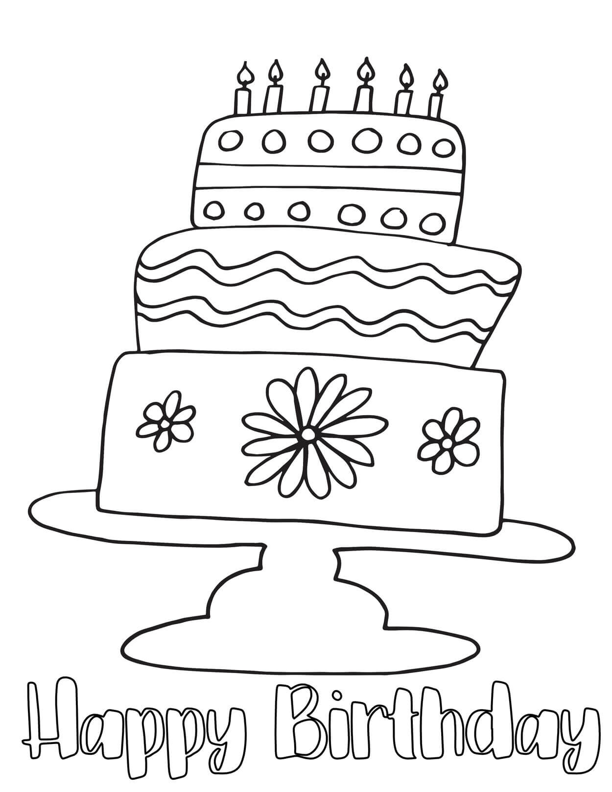 Kolorowanka Rysowanie tortu Urodzinowego z Okazji Urodzin
