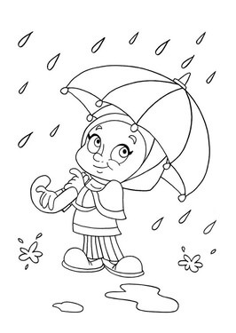 Kolorowanka Uśmiechnięta Dziewczynka Trzymająca Parasolkę w Deszczu