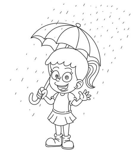 Kolorowanka Zabawna Dziewczyna Trzyma Parasol Podczas Deszczu