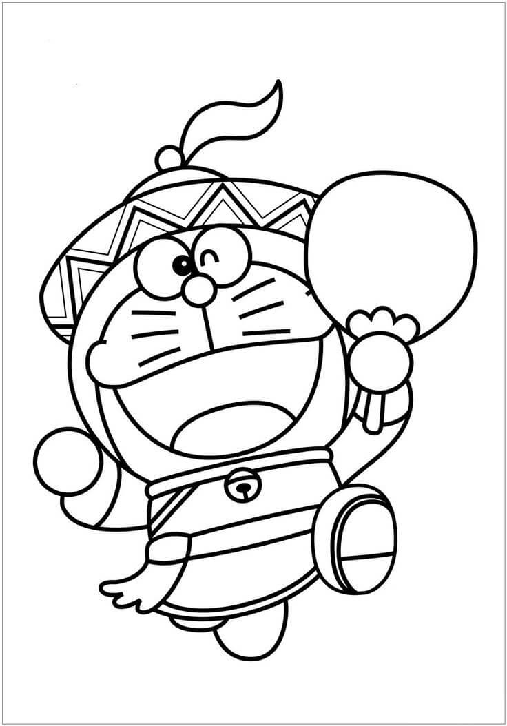 Kolorowanka Doraemon Trzymający Wachlarz