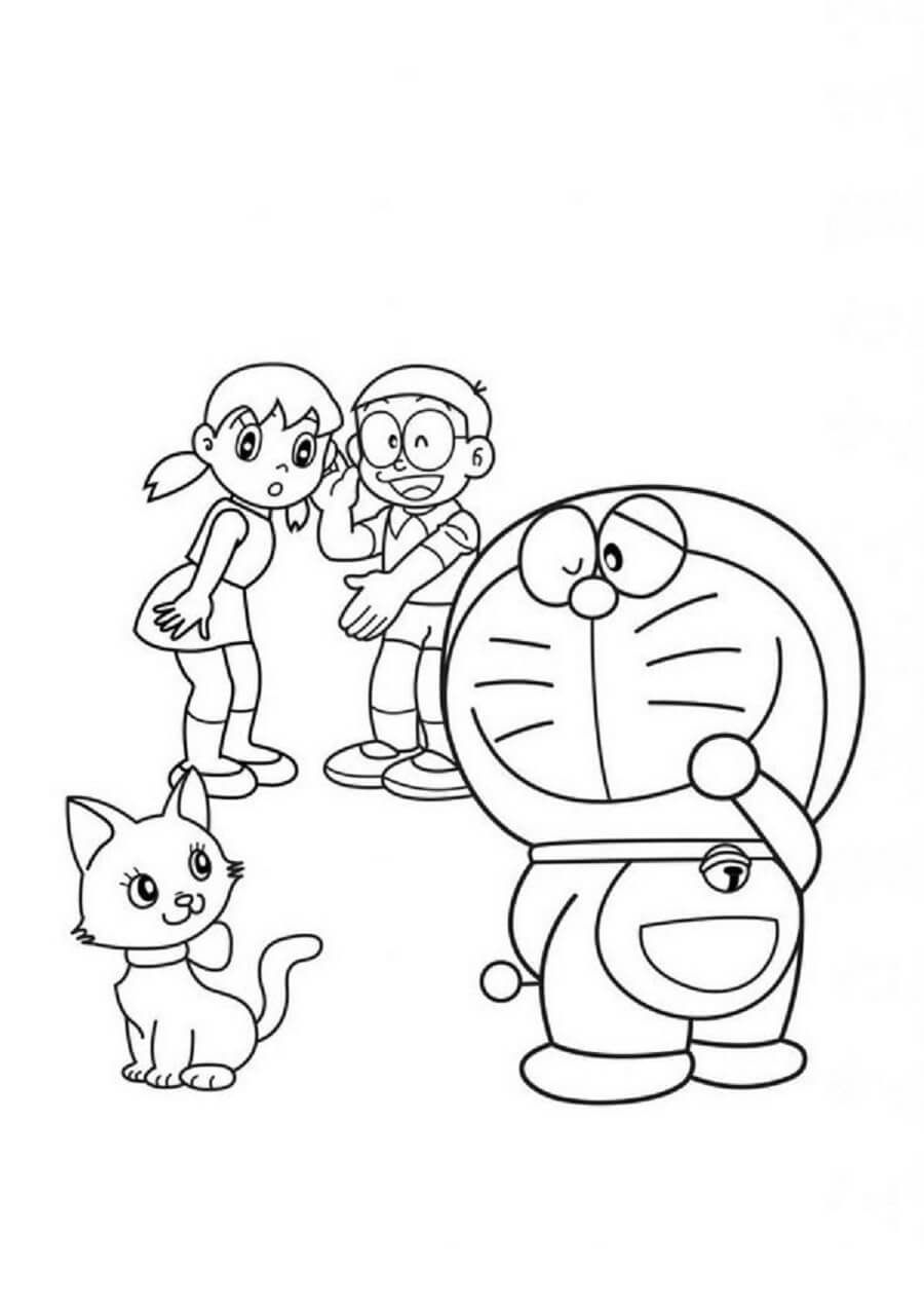 Kolorowanka Doraemon i Kot z Przyjaciółmi
