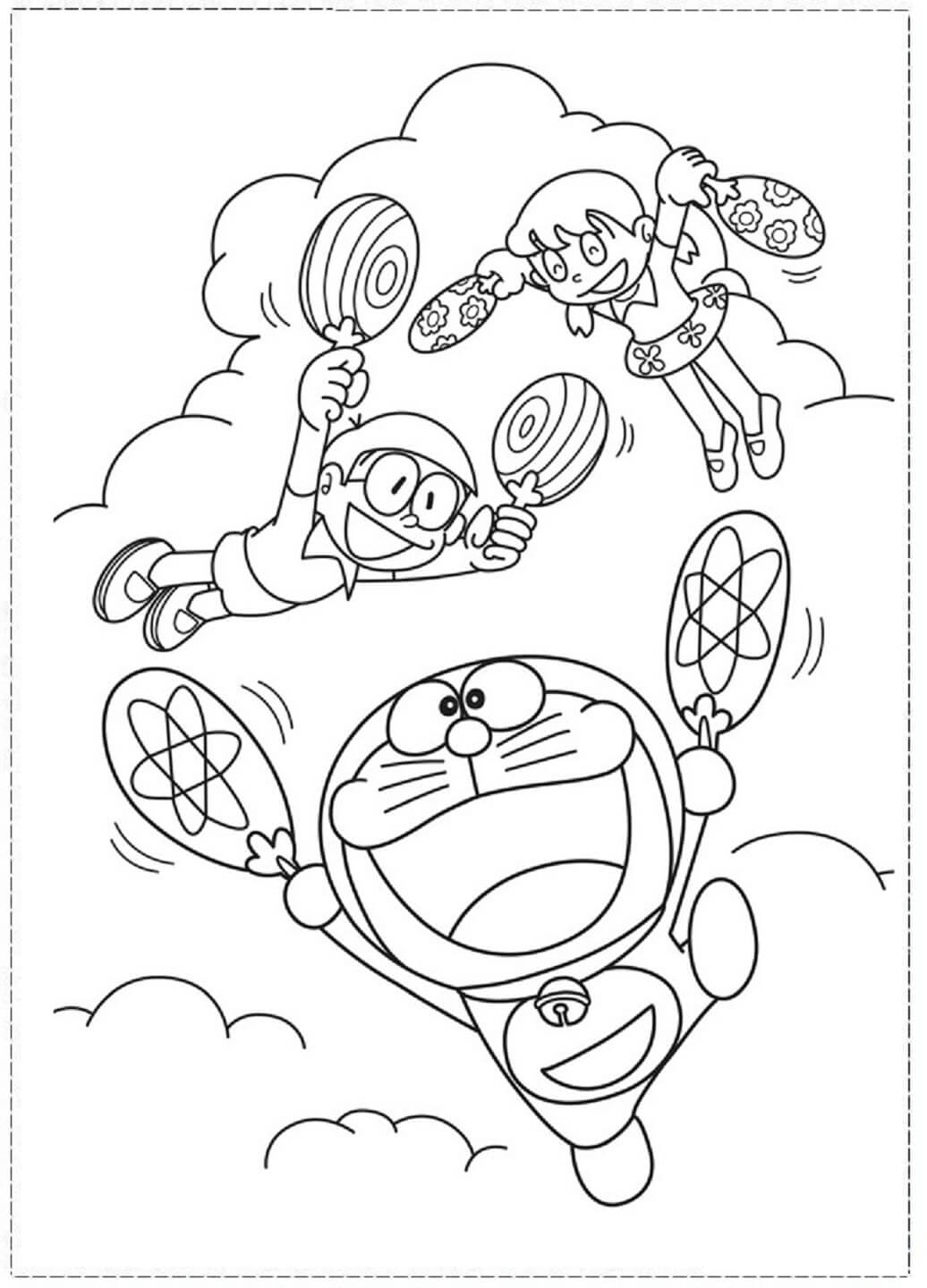 Kolorowanka Doraemon i Przyjaciele na Niebie