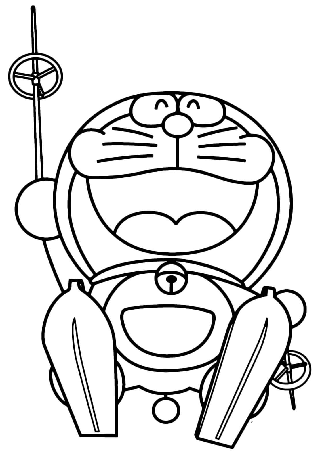Kolorowanka Doraemon na Nartach