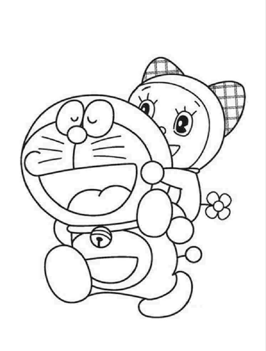 Kolorowanka Doraemon niosący Dorami