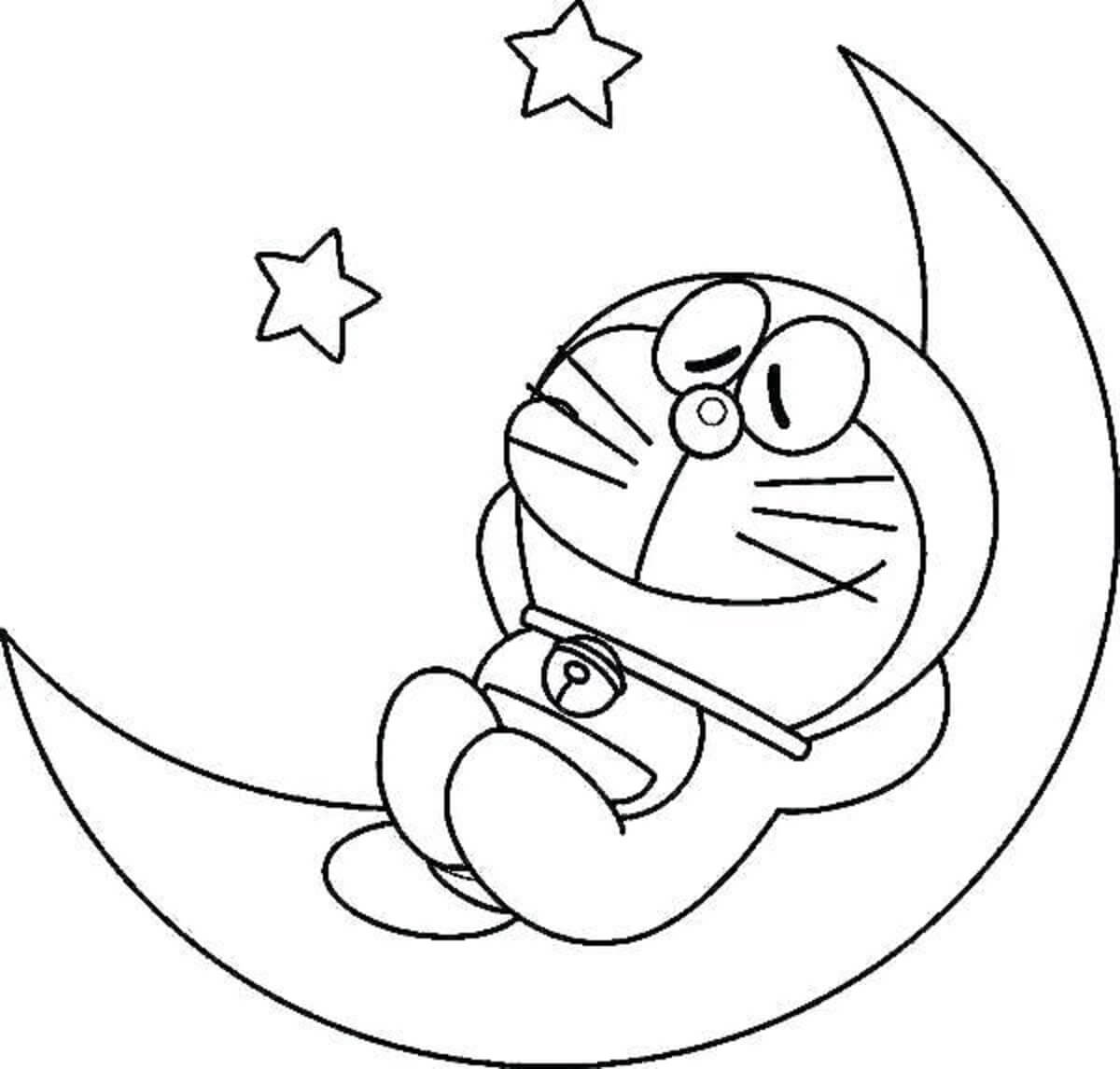 Kolorowanka Doraemon śpiący z Gwiazdami