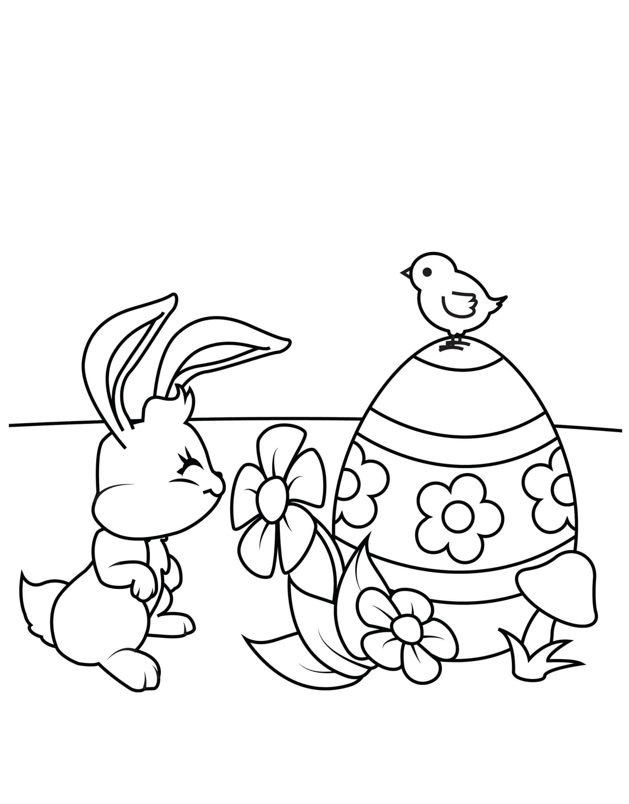 Kolorowanka Królik i Kurczaczek z Jajkiem Wielkanocnym