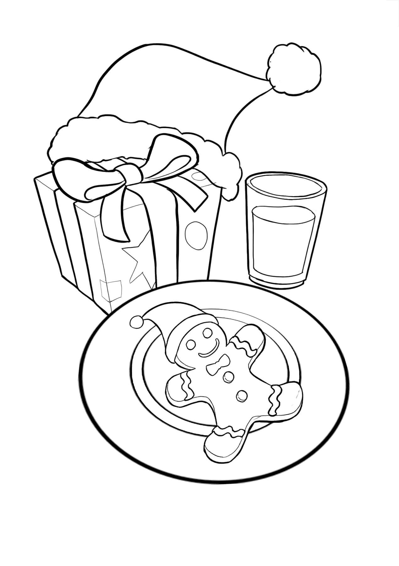 Kolorowanka Świąteczne Ciastko w Talerzu z Pudełkiem
