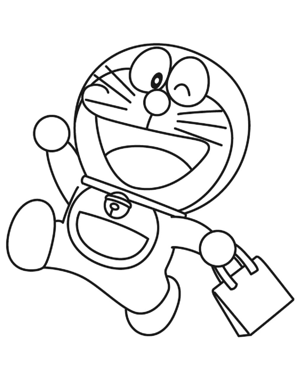 Kolorowanka Ubaw Doraemon Trzymający Torbę