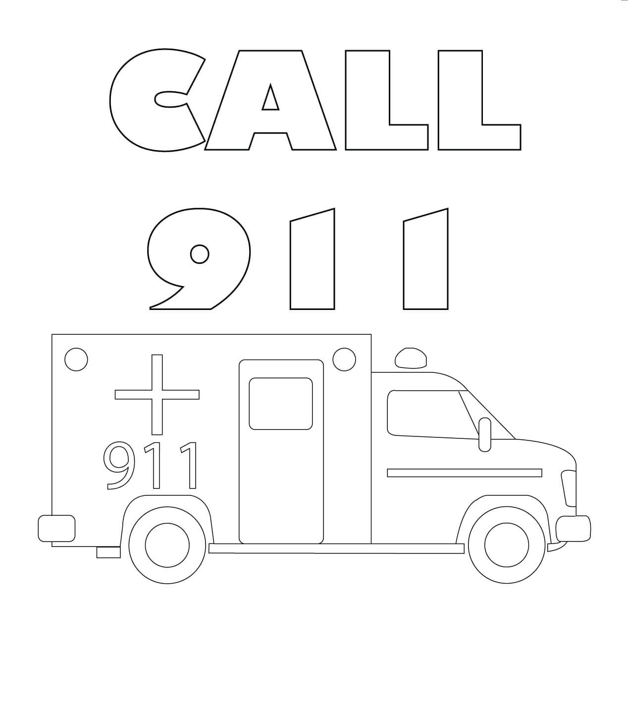 Kolorowanka Zadzwoń pod Numer 911 Pogotowie