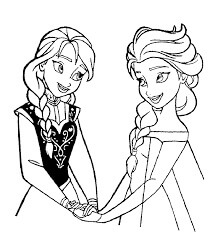 Kolorowanki Elsa i Anna Trzymające Się za Ręce