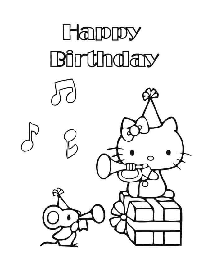 Kolorowanka Hello Kitty i Myszka z Okazji Urodzin