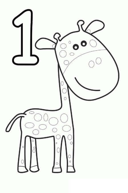 Kolorowanka Numer 1 i Uśmiechnięta Żyrafa