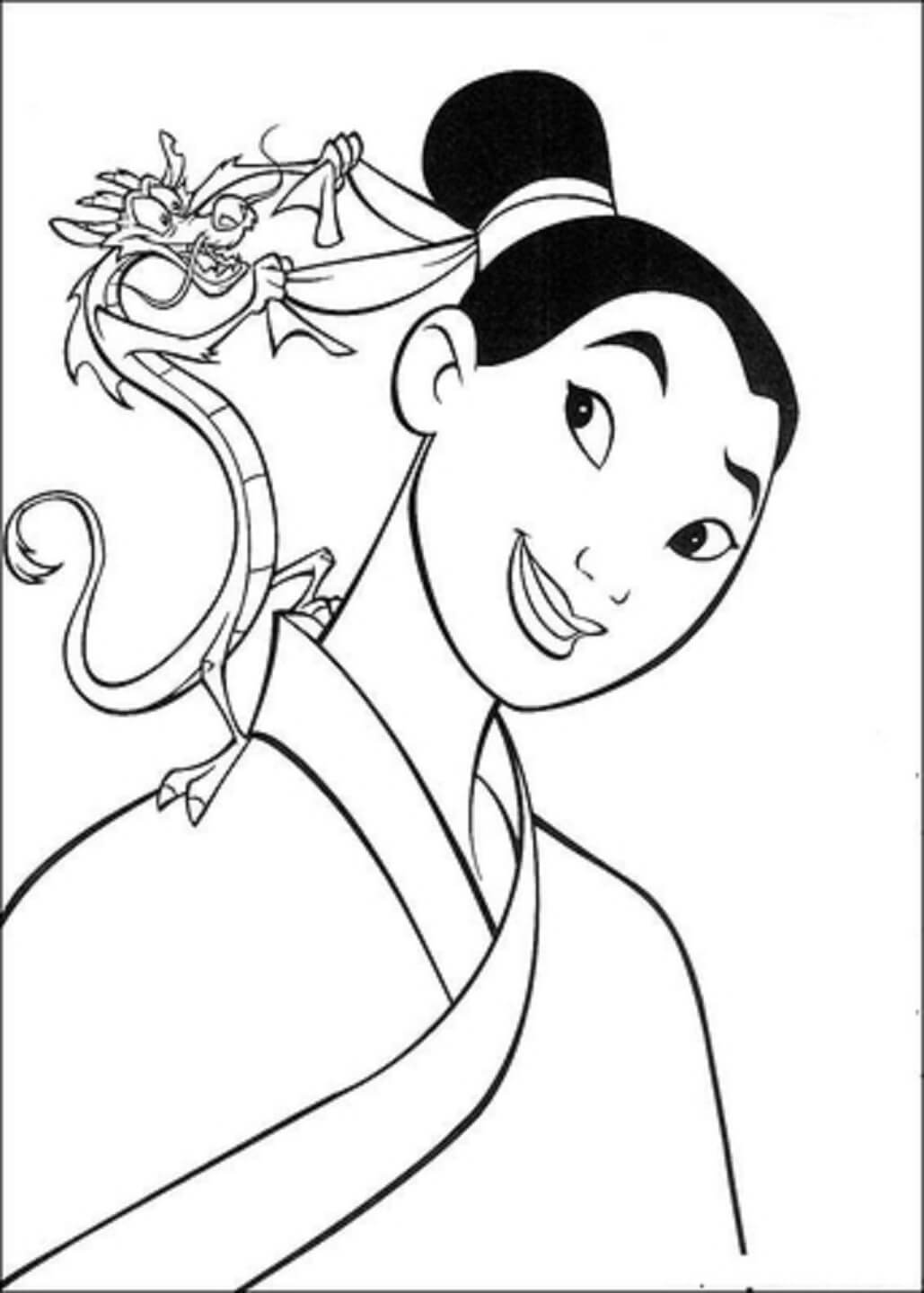 Kolorowanka Portret Mulan z Mushu
