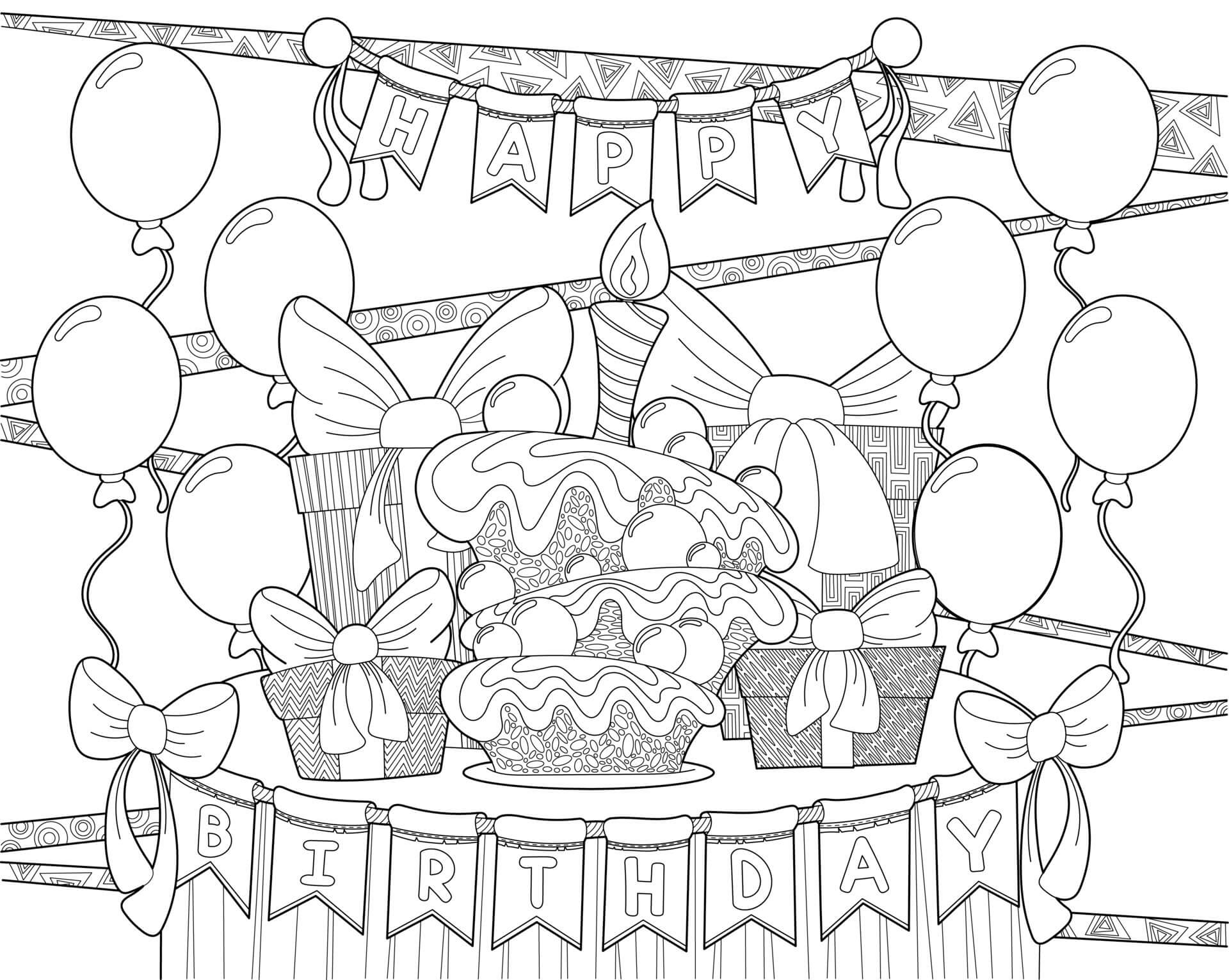 Kolorowanka Pudełko Prezentowe z Balonami na Urodziny