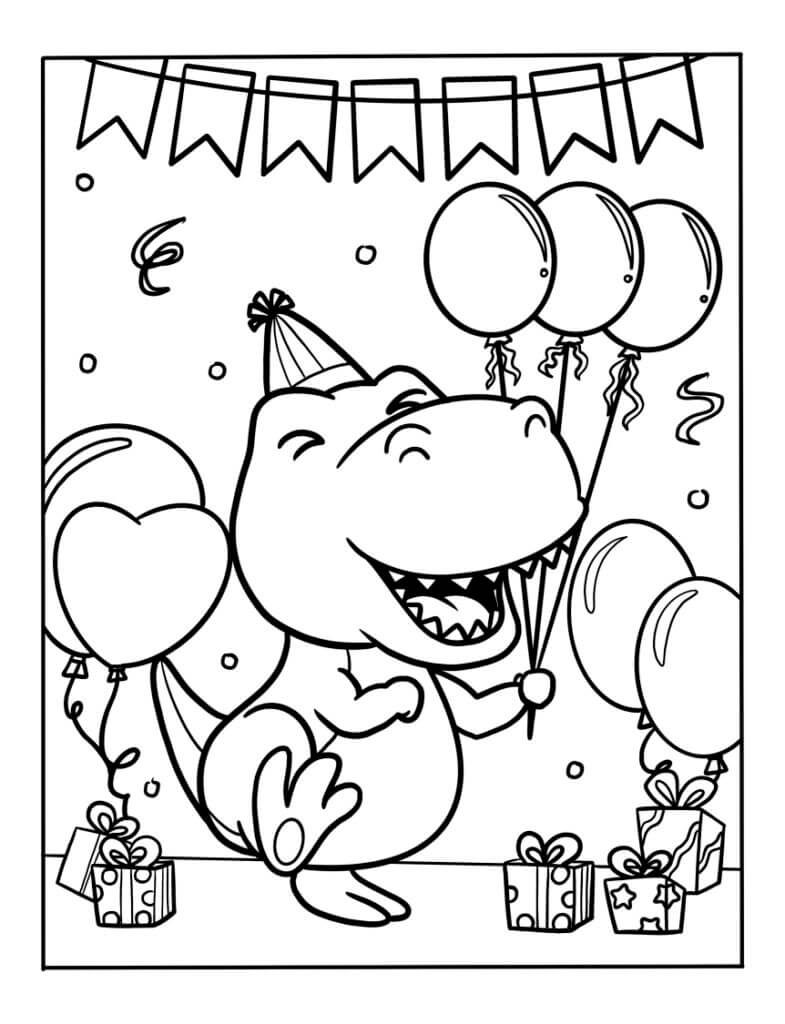 Kolorowanka Szczęśliwy Dinozaur z Okazji Urodzin