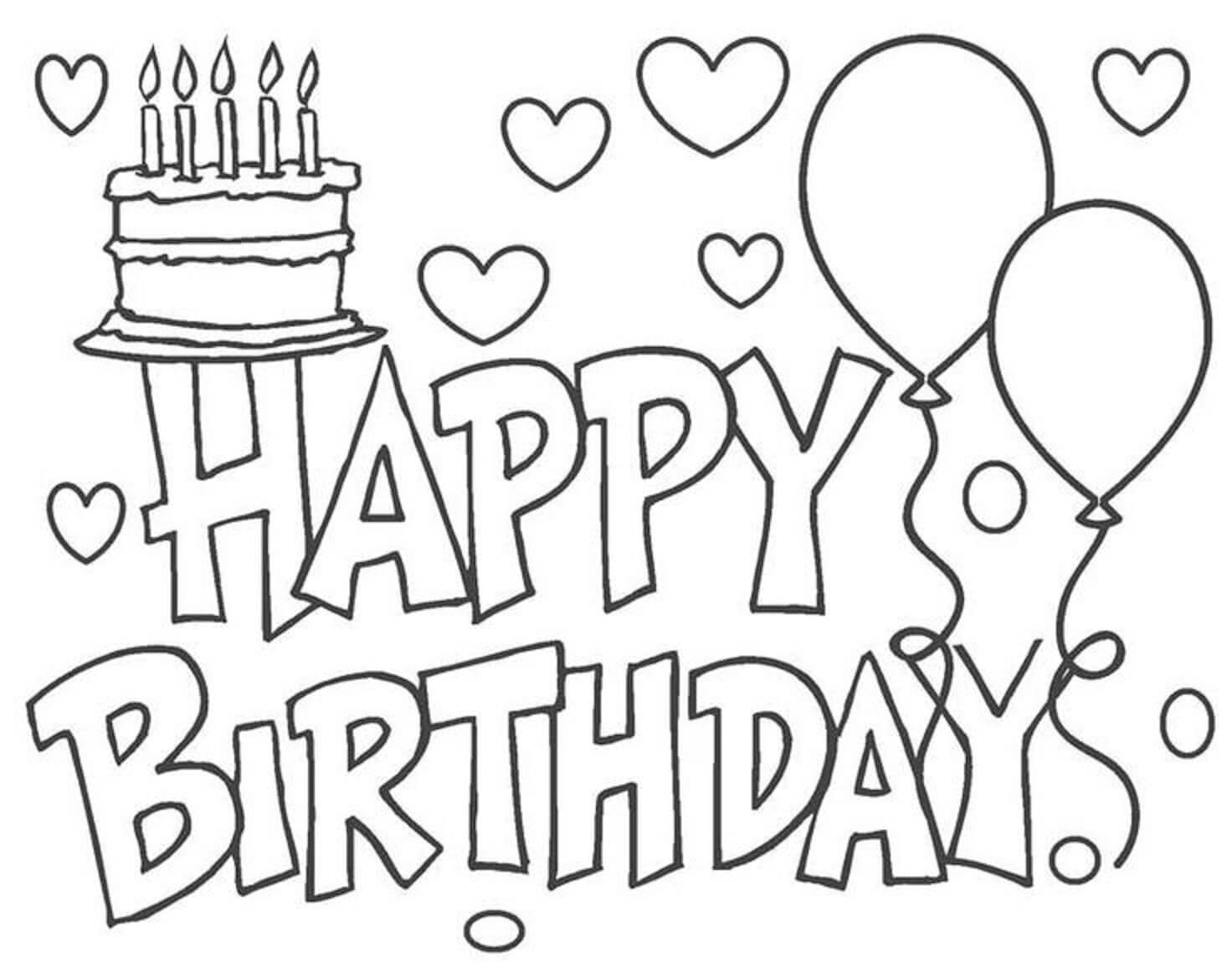 Kolorowanka Tort Urodzinowy i Balony Rysują Wszystkiego Najlepszego