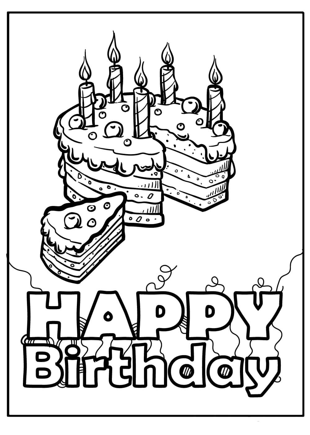 Kolorowanka Tort Urodzinowy w Rysunku z Okazji Urodzin