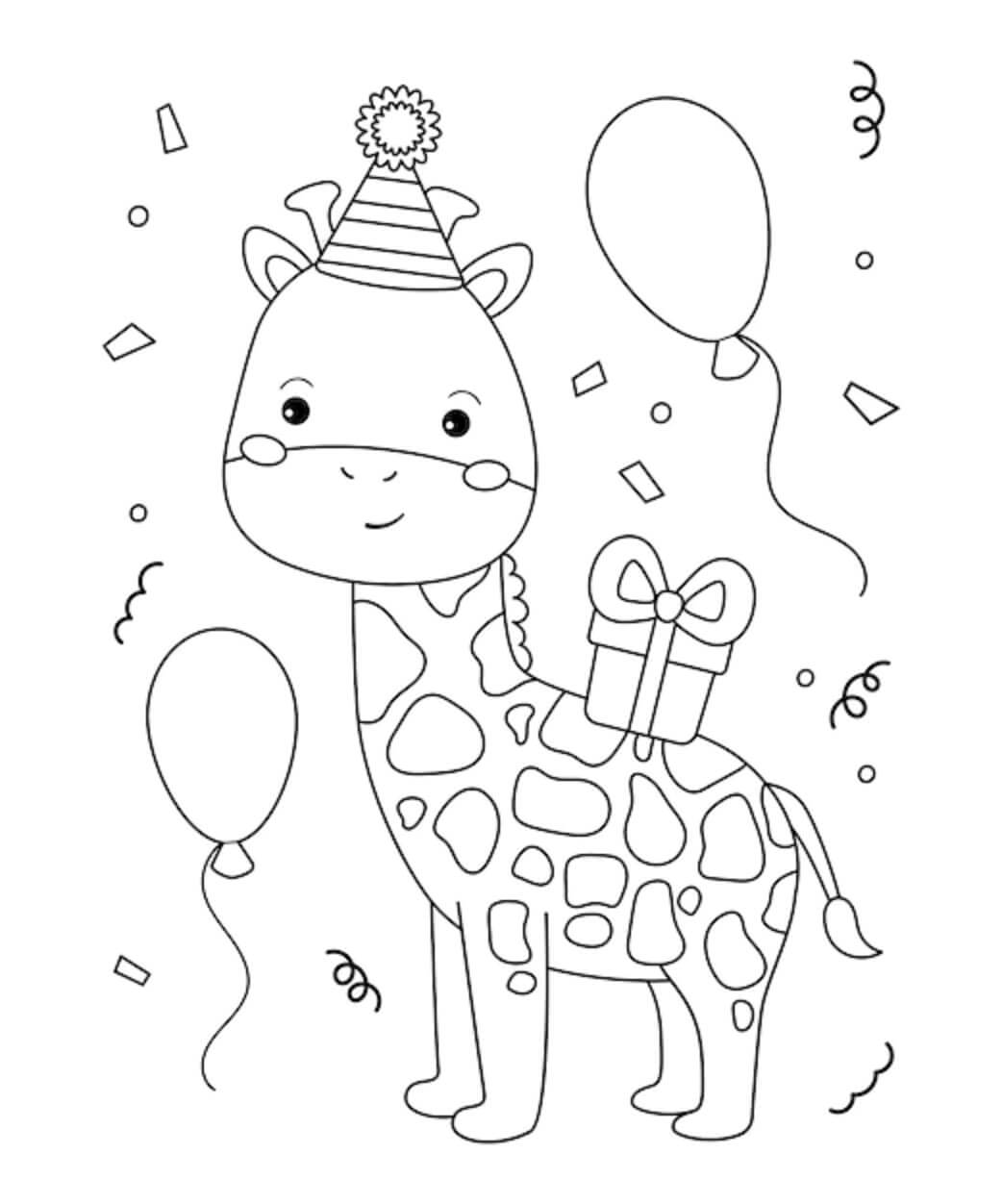 Kolorowanka Żyrafa z Okazji Urodzin